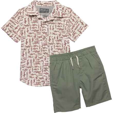 Eddie Bauer Little Boys Tech Woven Shirt and Shorts Set - Short Sleeve in Olive