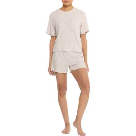 Eddie Bauer Melange Ribbed T-Shirt and Logo Shorts Lounge Set - Short Sleeve in Dusty Beige