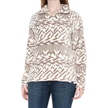 Eddie Bauer Nordic Fleece Shirt - Zip Neck, Long Sleeve in Coconut Milk/Pure Cashmere Mountain Print
