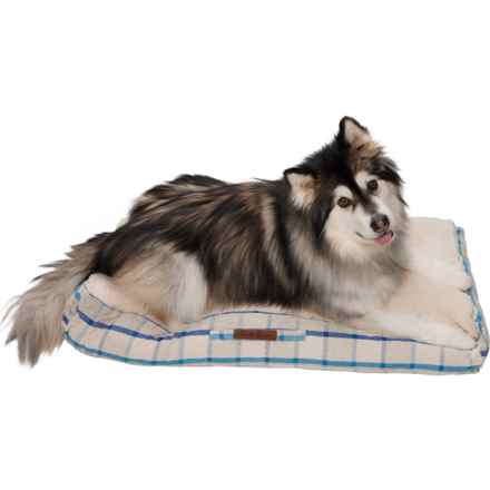 Eddie Bauer Plaid Spada Dog Bed - 42x30x6” in Taupe/Blue/Oatmeal