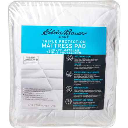 Eddie Bauer Queen 300 TC Triple Protection Mattress Pad - Waterproof in White