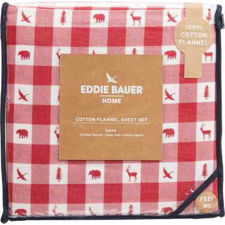 Eddie Bauer Queen Woodland Lodge Flannel Sheet Set - 170 gsm, Red in Red