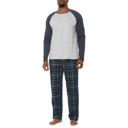 Eddie Bauer Raglan Shirt and Flannel Pants Pajamas - Long Sleeve in Blue Green