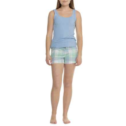 Eddie Bauer Ribbed Tank Top and Woven Boxer Shorts Set in Blue/Green