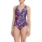 Eddie Bauer Ruched Shaping One-Piece Swimsuit - UPF 50 in Multi( Areca Palm Grape)