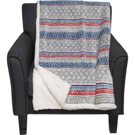 Eddie Bauer Shoreline Ultrasoft Plush and Faux Shearling Stripe Throw Blanket - Reversible, 50x70” in Blue Red Multi