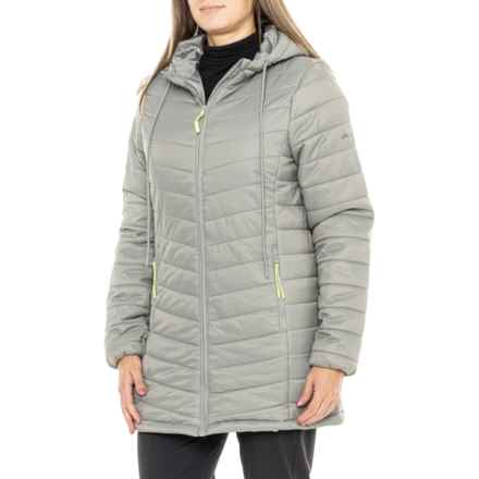 Eddie Bauer Snow Cap Long Puffer Jacket - Insulated in Shadow W/ Sunny Lime