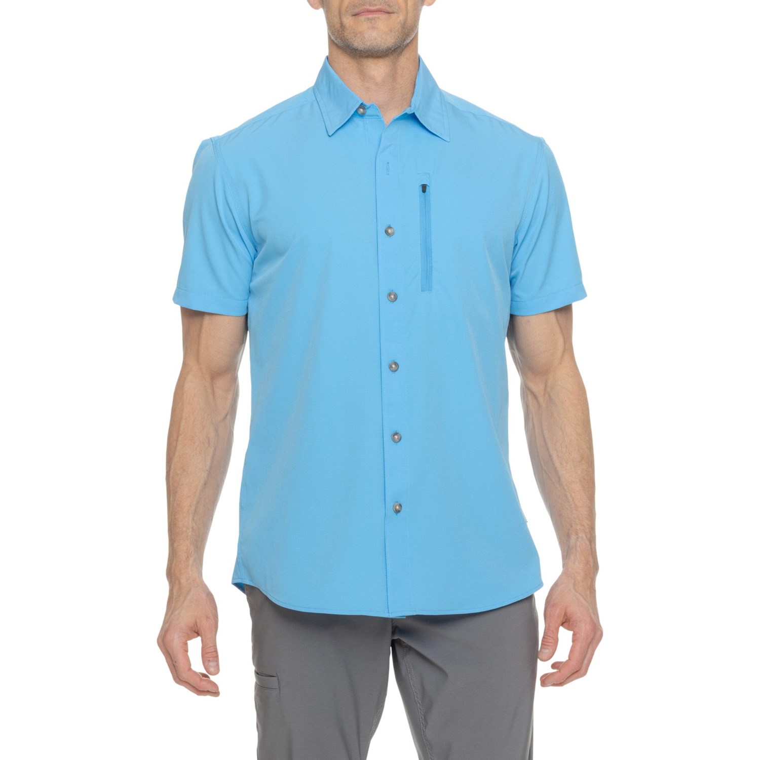 Men's Eddie Bauer Short Sleeve Performance 2.0 Solid Button-Down Shirt, Size: XL, Island Blue