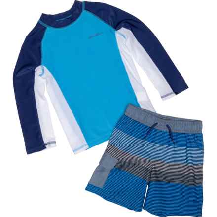 Eddie Bauer Toddler Boys Color-Block Rash Guard and Swim Shorts Set - Short Sleeve in Provincial Blue