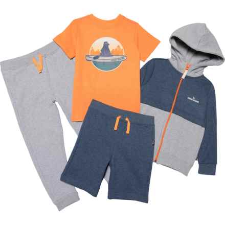 Eddie Bauer Toddler Boys Full-Zip Hoodie, T-Shirt, Shorts and Joggers Set in Heather Grey