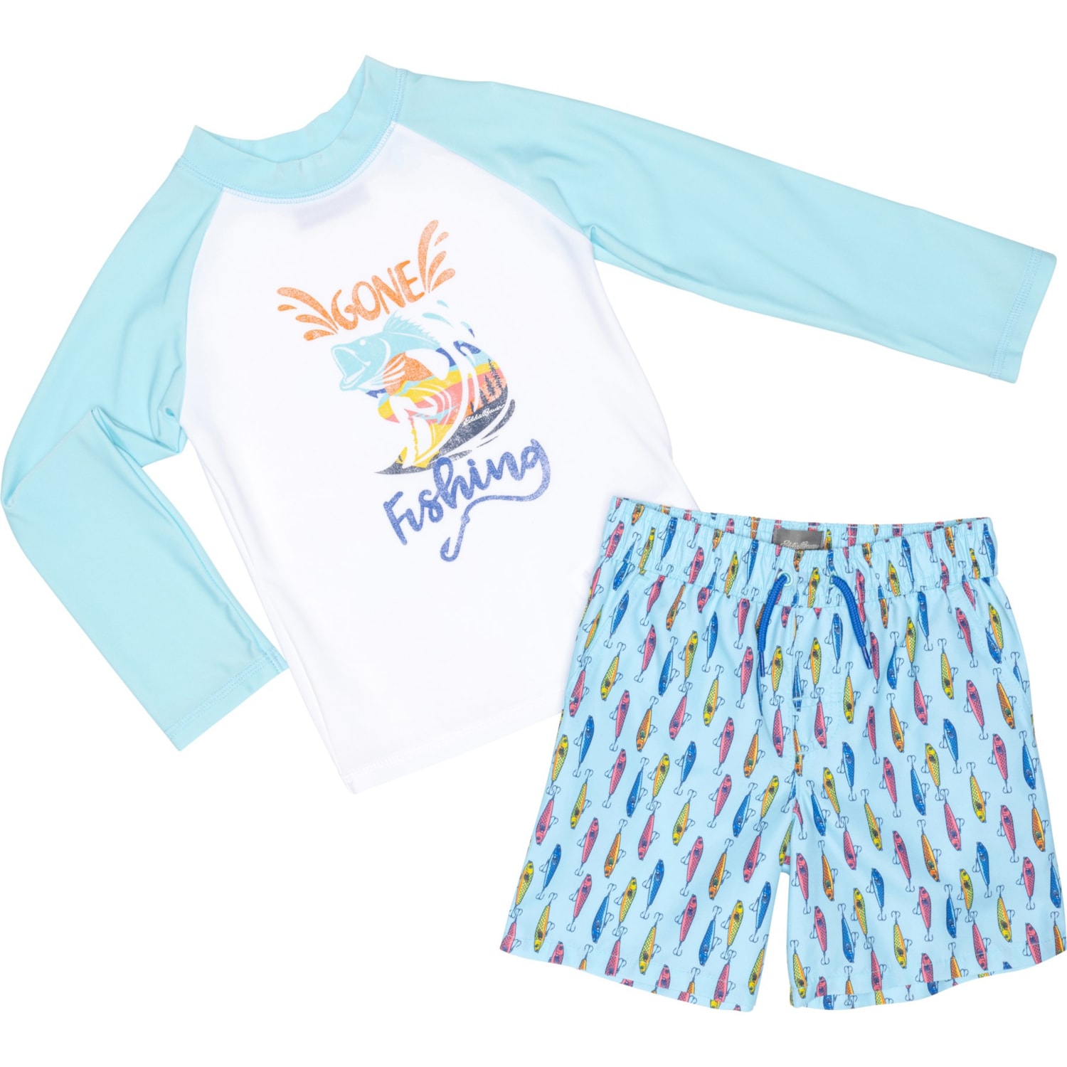 Eddie Bauer Toddler Boys Gone Fishing Rash Guard and Swim Shorts 