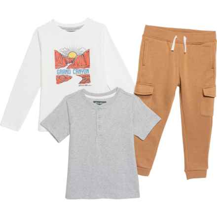 Eddie Bauer Toddler Boys Henley Shirt, T-Shirt and Joggers Set in Tobacco