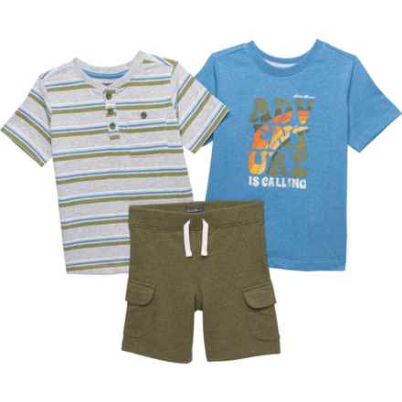 Eddie Bauer Toddler Boys T-Shirt, Henley Shirt and Shorts Set - 3-Piece, Short Sleeve in Blue