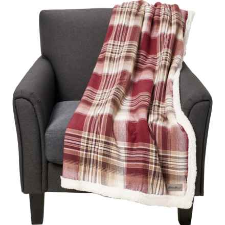 Eddie Bauer Twin Lakes Plaid Sherpa Throw Blanket - 50x60”, Reversible in Deep Red