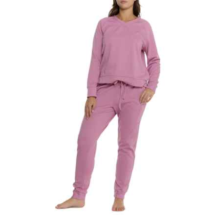 Eddie Bauer Ultrasoft Fleece Sweatshirt and Joggers Lounge Set in Mauve Orchid