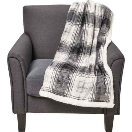 Eddie Bauer Vail Plaid Sherpa Throw Blanket - 50x60”, Reversible in Grey