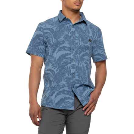 Eddie Bauer Walkers Woven Shirt - Short Sleeve in Captains Blue Palm Leaves