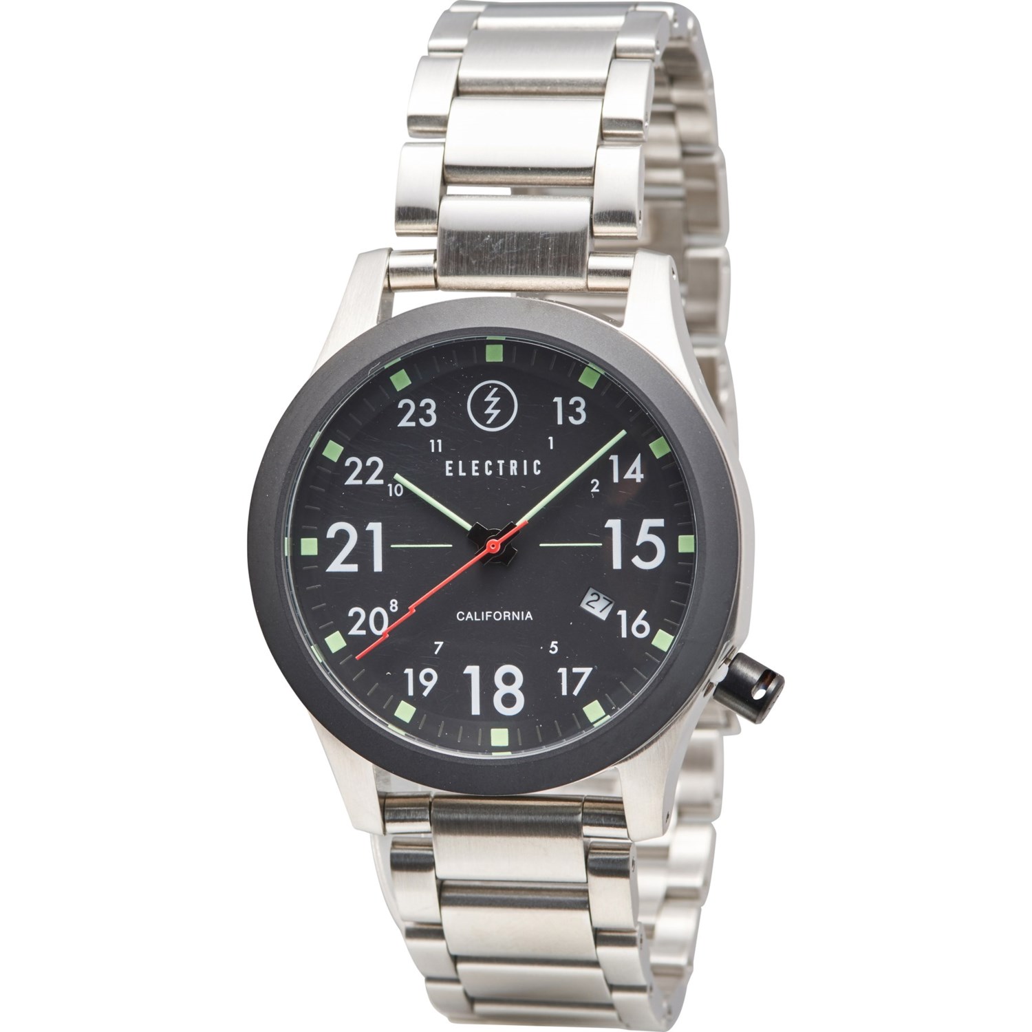 stainless steel watch black face