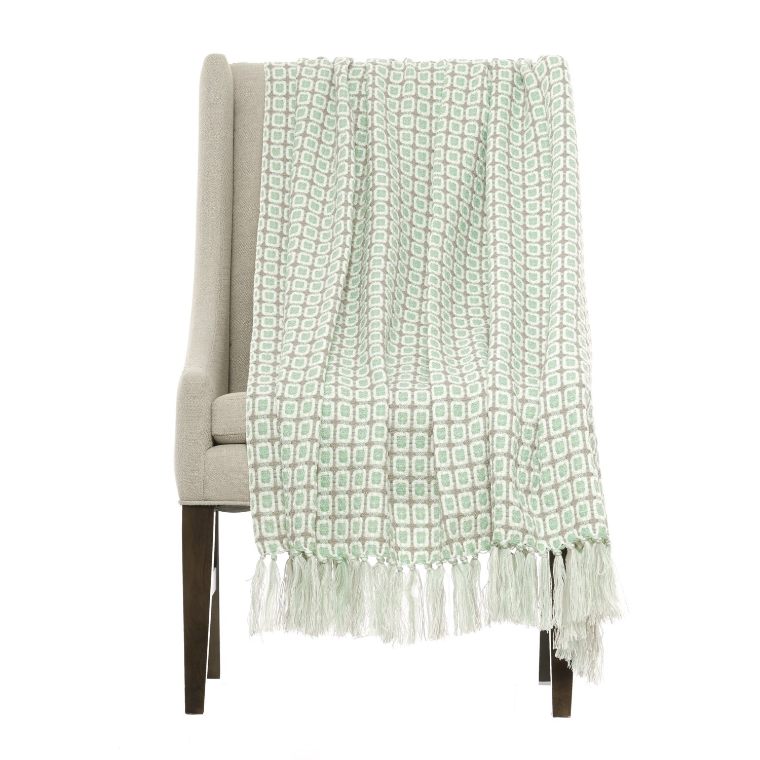 Ivory and Green Machine-Washable Throw Blanket and ...