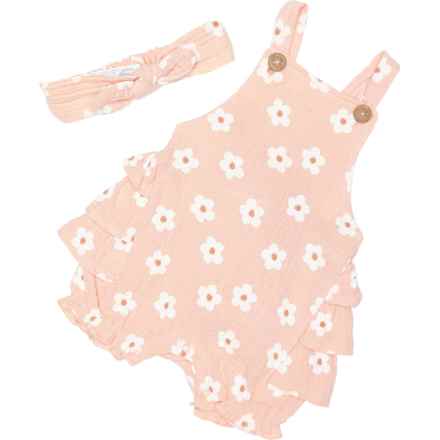 Emily & Oliver Infant Girls Gauze Bubble Overalls and Headband Set in Multi