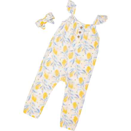 Emily & Oliver Infant Girls Gauze Coveralls and Headband Set - Sleeveless in Multi