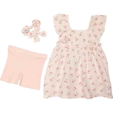 Emily & Oliver Infant Girls Gauze Dress, Biker Shorts and Headband Set - Sleeveless in Multi