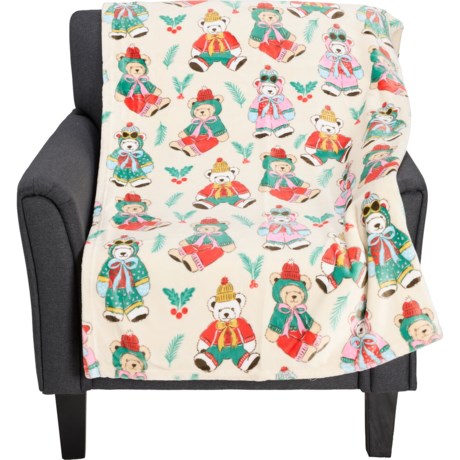 EnVogue Christmas Scarf Teddy Bears Plush Printed Throw Blanket - 60x70” in Teddy Multi
