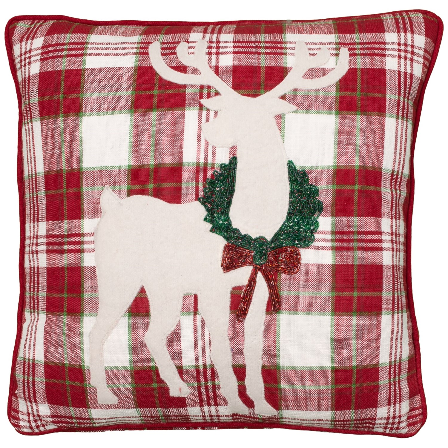 EnVogue Holiday Deer Plaid Throw Pillow 20×20”, Feathers