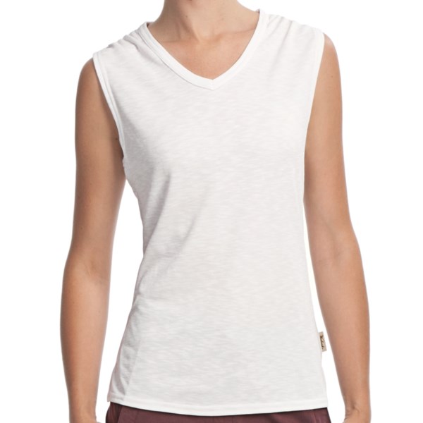 Woolrich Paradise Slub Knit T Shirt   UPF 30+  V Neck  Sleeveless (For Women)   WHITE (2XL )