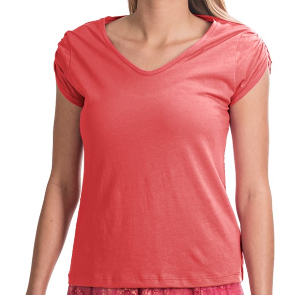 NTCO Buena Vista Pima Cotton Shirt   Ruched Short Sleeve (For Women)   LATTE (M )