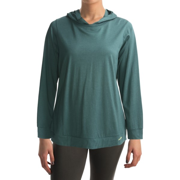 Calida Stretch and Relax Lounge Shirt   Hooded  Long Sleeve (For Women)   VERDANT (L )