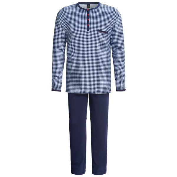 Calida Family Time Patterned Henley Pajamas   Long Sleeve (For Men)   DARK BLUE (XL )
