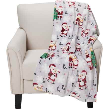 EVERGREEN HOME Ho Ho Santa Plush Throw Blanket -50x70” in Grey