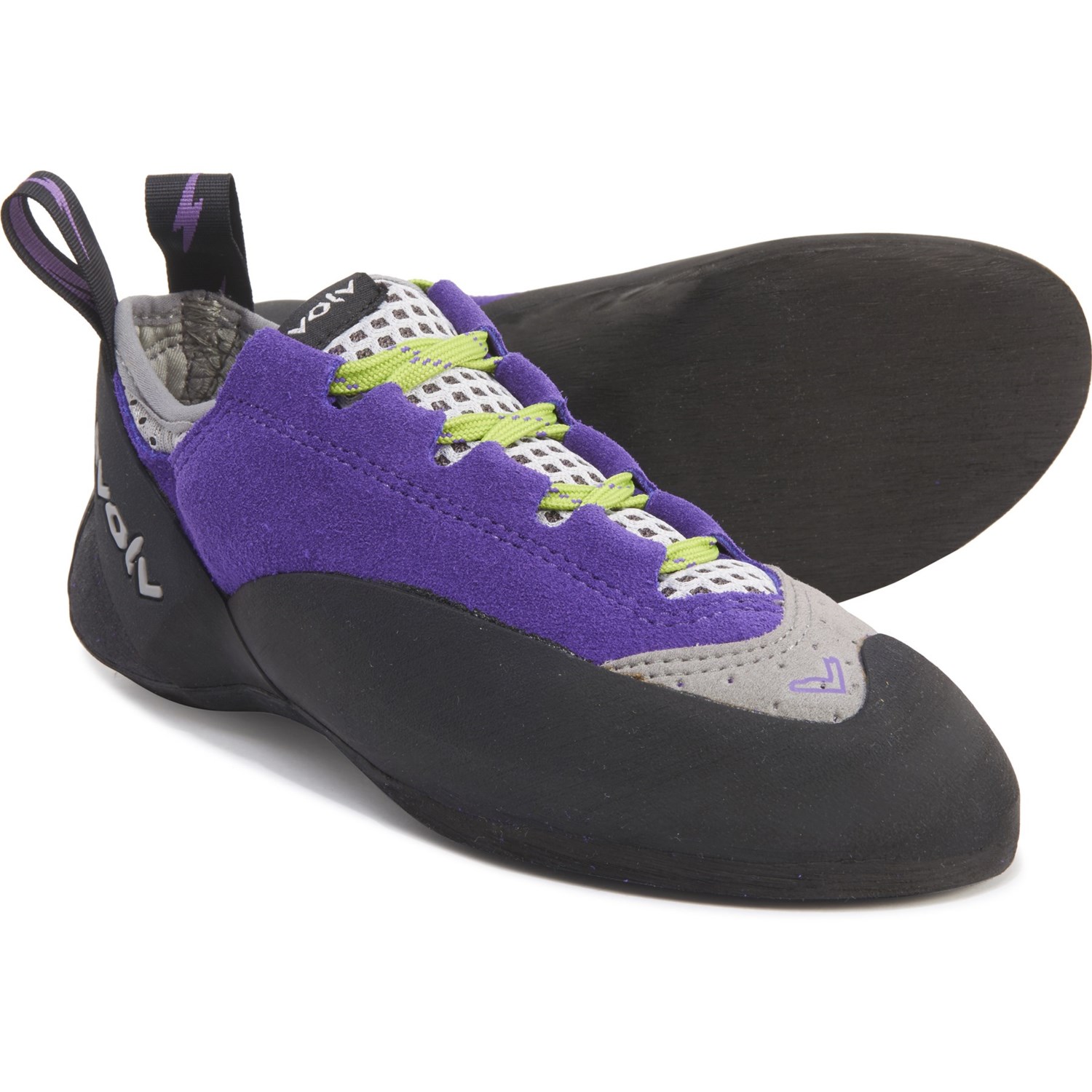 purple climbing shoes