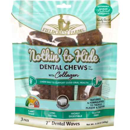 Fieldcrest Farms Nothin’ to Hide Collagen Dental Wave Dog Bones - 3-Pack, 7” in Multi