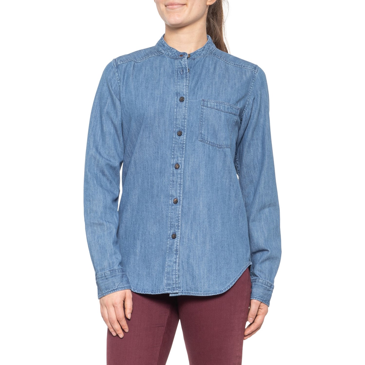 collarless denim shirt womens