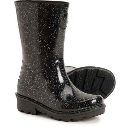 FitFlop Big Girls Wonderwelly Ergonomic Glitter Rain Boots - Waterproof in Black Glitter