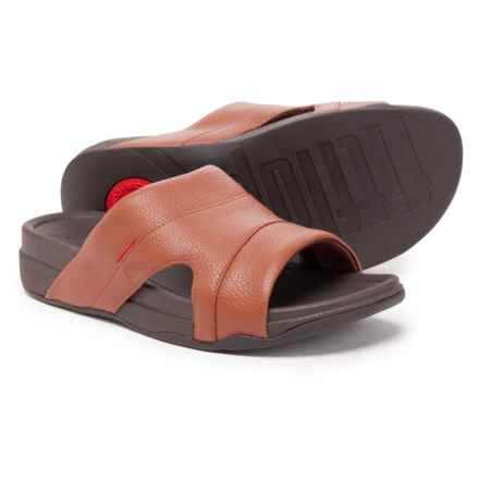 FitFlop Freeway Pool Slide Sandals - Leather (For Men) in Dark Tan