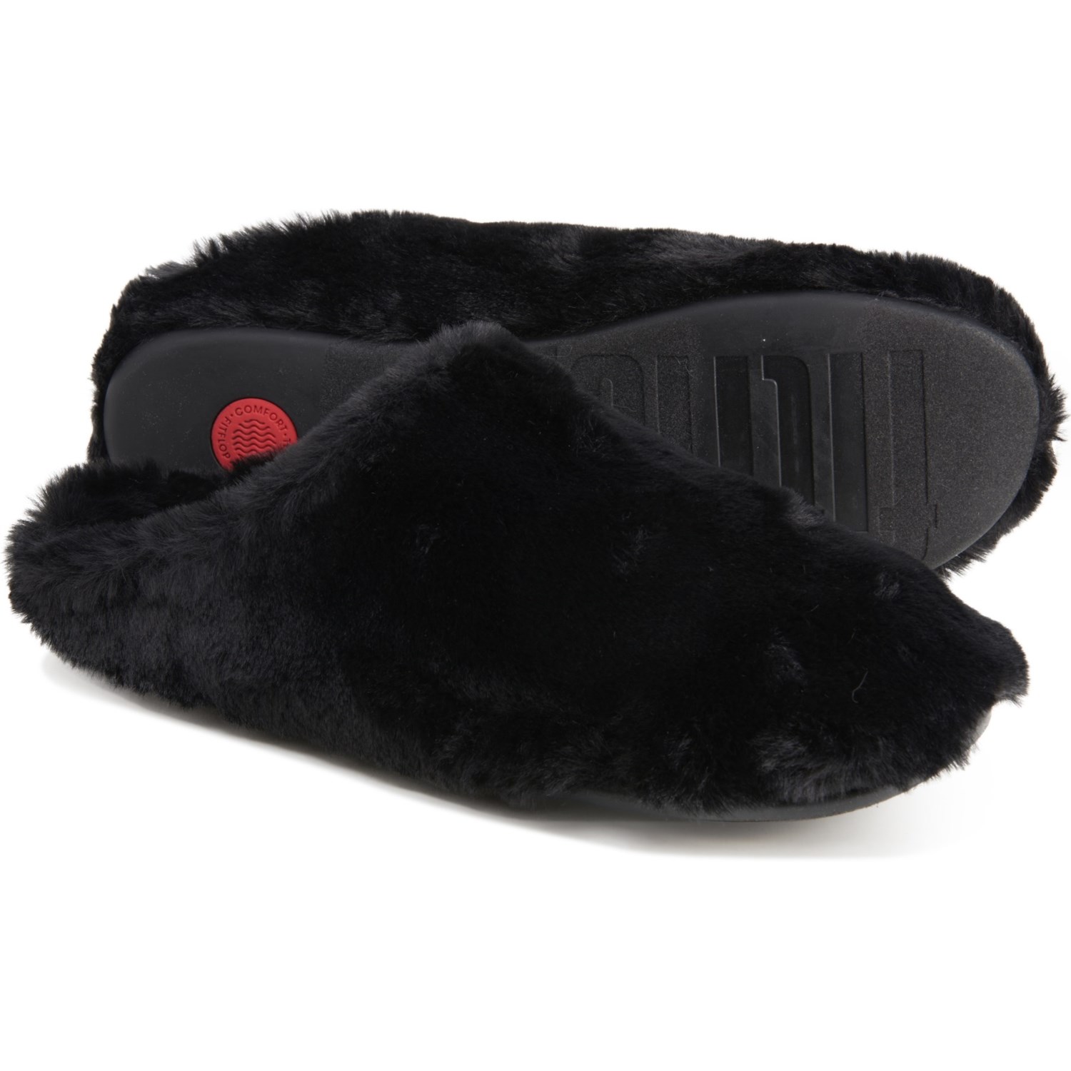 furry black slippers