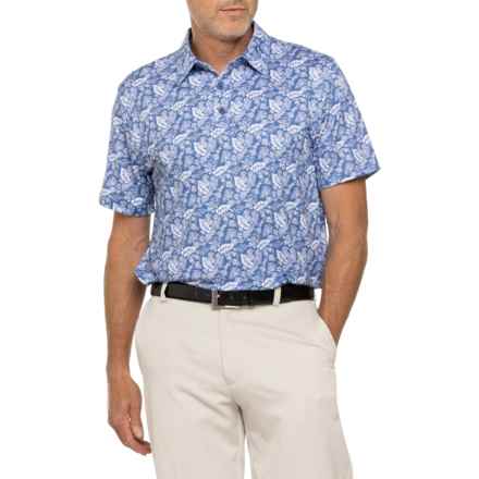 FLAG & ANTHEM Queensbury Tropical Print High-Performance Polo Shirt - Short Sleeve in Navy Combo