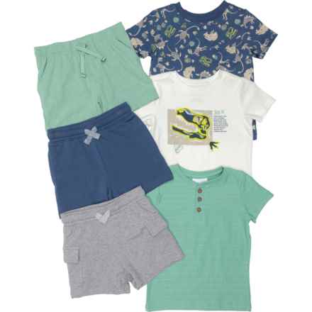 Flapdoodles Infant Boys Dino T-Shirts and Shorts Set - 6-Piece, Short Sleeve in Feldspar