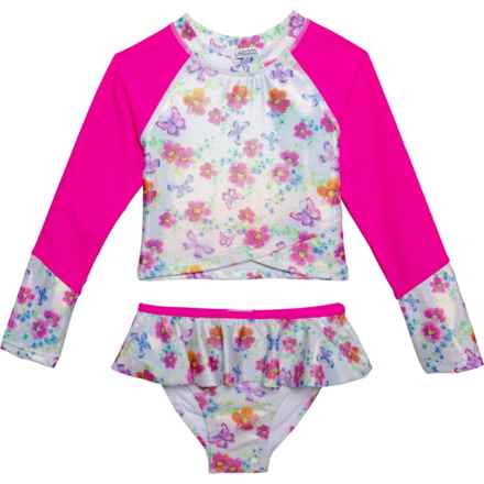 Flapdoodles Little Girls AOP  Rash Guard and Bikini Bottoms Set - UPF 50+, Long Sleeve in Print