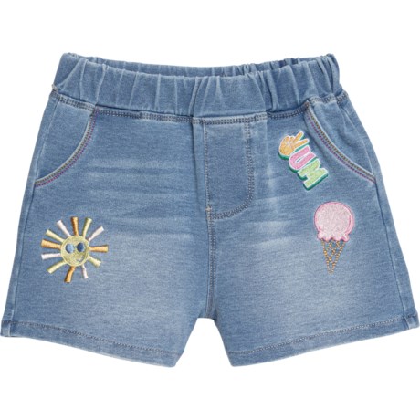 Flapdoodles Little Girls Embroidered Knit Denim Shorts in Light Denim