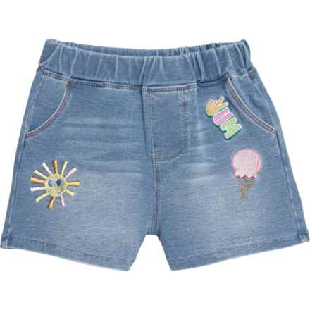 Flapdoodles Little Girls Embroidered Knit Denim Shorts in Light Denm