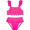 Flapdoodles Little Girls Eyelet Swimsuit Set - UPF 50+ in Dark Pink