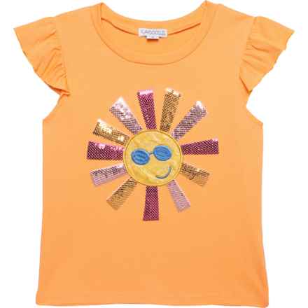Flapdoodles Little Girls Flutter Sleeve Shirt - Short Sleeve in Orange