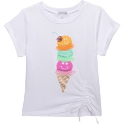 Flapdoodles Little Girls Gathered Side Shirt - Short Sleeve in White