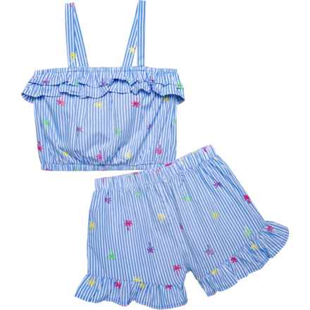 Flapdoodles Little Girls Glitter Screen Print Shirt and Shorts Set - Sleeveless in Stripe
