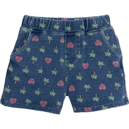Flapdoodles Little Girls Printed Knit Denim Shorts in Medium Den