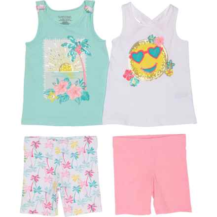 Flapdoodles Little Girls Tank Top and Bike Shorts Set - 4-Piece in Bright White